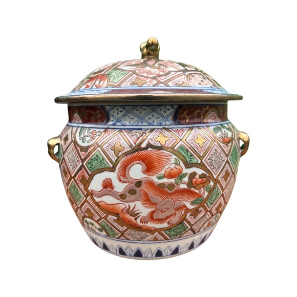 Chinese Turquoise Ground & Gilt Urn with Lid - Picture 2 of 6